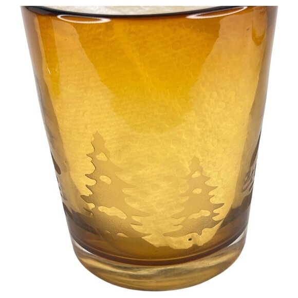 Homestudio Woodland Tumblers 4.25” Amber Etched Cabin Thick Glass Set of 2 - Picture 6 of 12